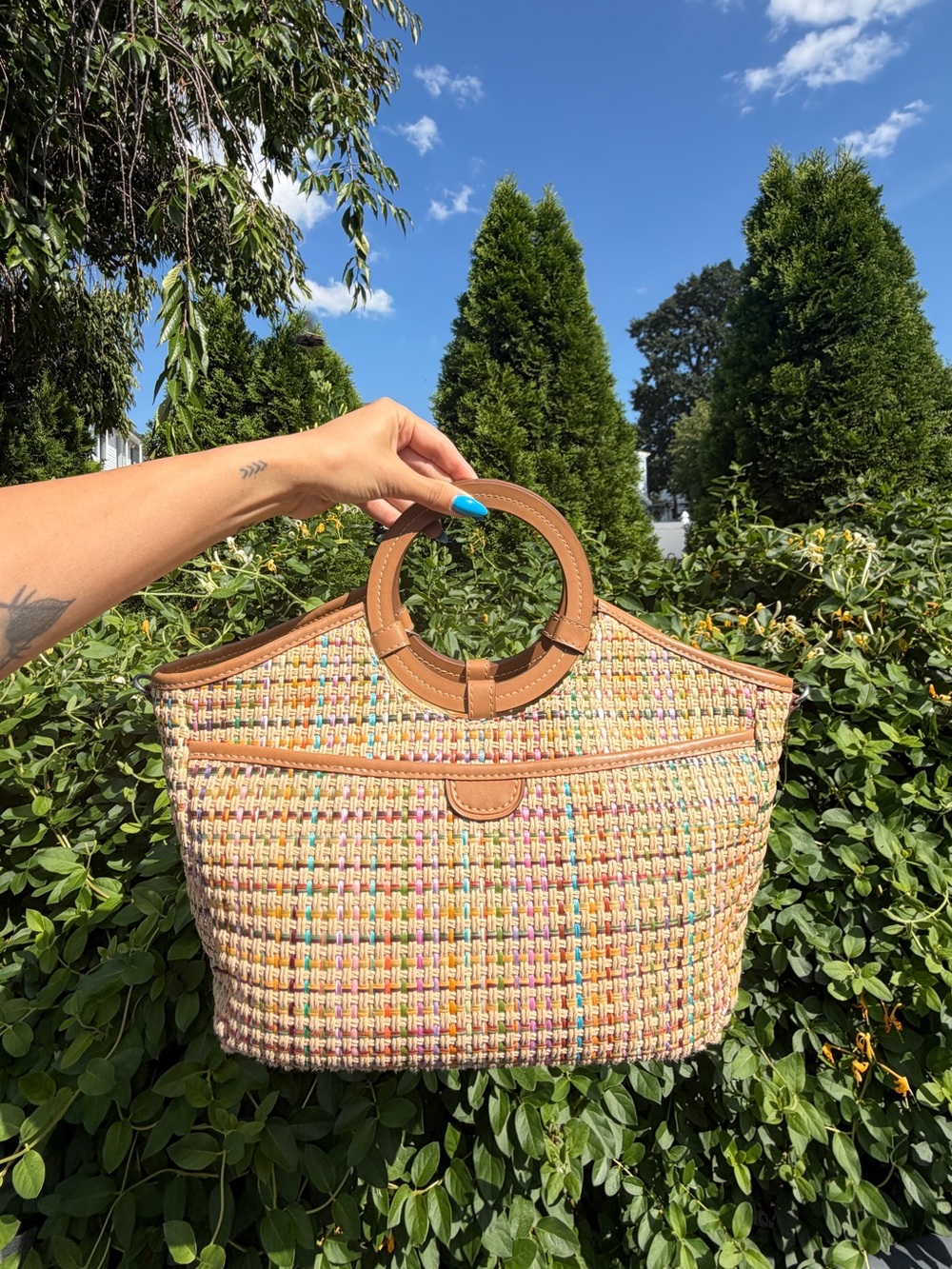 Vintage Fossil Multicolor Woven Y2K Satchel Handbag Neutral Colorful Purse